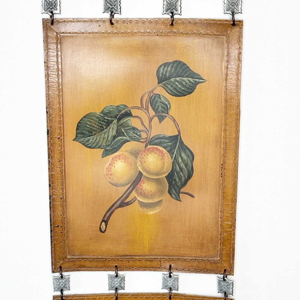 Vintage 4 Tier Fruit Botanical Wall Hanging Faux Leather 12x 68 Vertical Art - Picture 4 of 11